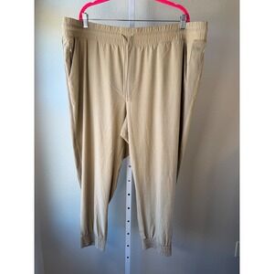 Athleta Brooklyn Textured Jogger Pants Tan Plaid Zipper Pockets Size 24